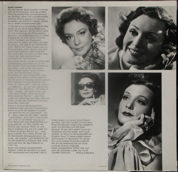 Cover zu Zarah Leander - Der Wind Hat Mir Ein Lied Erzählt | 1972 | Vinyl, LP, Compilation | Pop, Classical | Germany