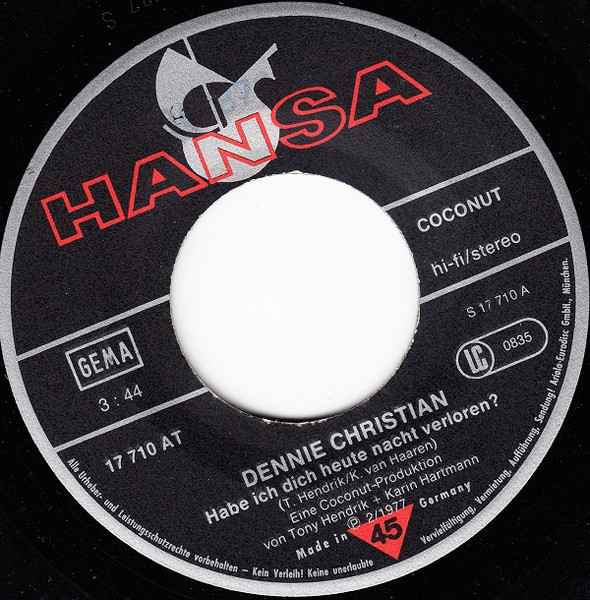 Cover zu Dennie Christian - Habe Ich Dich Heute Nacht Verloren? | 1977 | Vinyl | Pop | Germany Schallplatten Ankauf