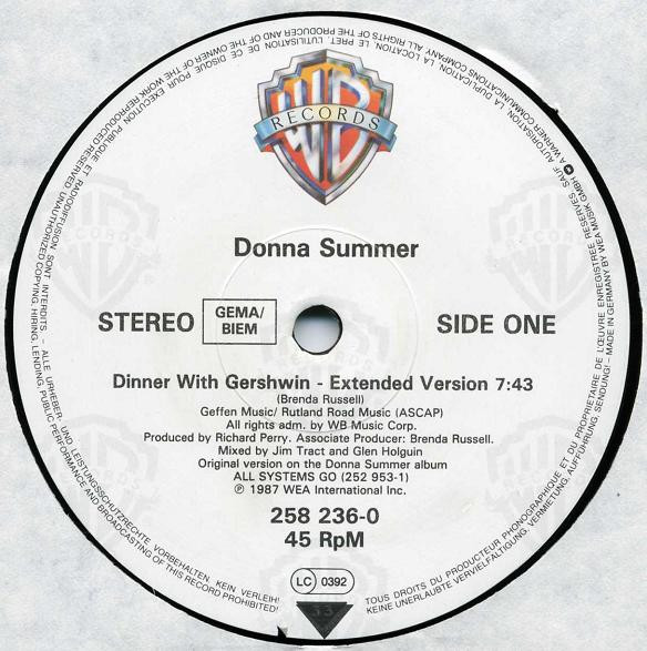 Cover zu Donna Summer - Dinner With Gershwin | 1987 | Vinyl | Electronic, Funk / Soul | Europe