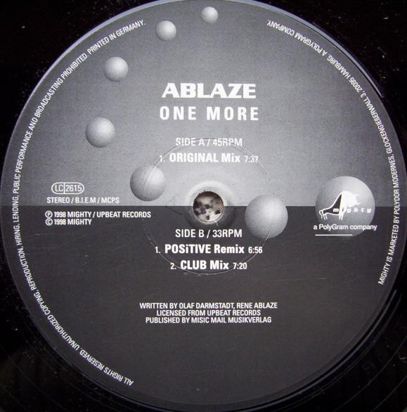 Cover zu Rene Ablaze - One More | 1998 | Vinyl | Electronic | Germany Schallplatten Ankauf