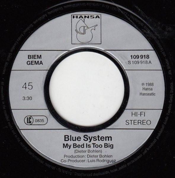 Cover zu Blue System - My Bed Is Too Big | 1988 | Vinyl | Pop | Europe