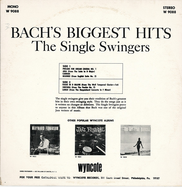 Cover zu Single Swingers (2) - Bach's Biggest Hits - A Unique Vocal Treatment Of Bach | 1964 | Vinyl | Jazz, Classical | US Schallplatten Ankauf