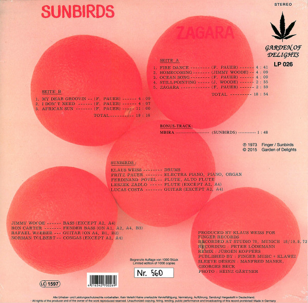 Cover zu Sunbirds - Zagara | 2015 | Vinyl | Jazz, Latin, Funk / Soul | Germany