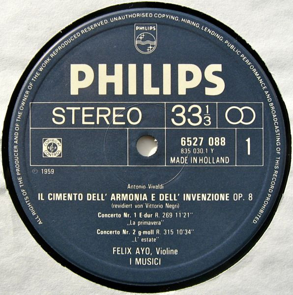 Cover zu Antonio Vivaldi - I Musici, Félix Ayo - Die Vier Jahreszeiten | 1980 | Vinyl, LP, Album, Reissue, Stereo | Classical | Netherlands Schallplatten Ankauf