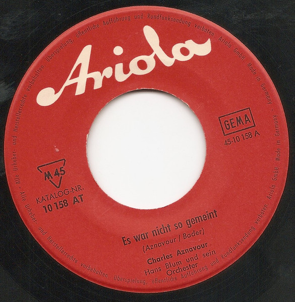 Cover zu Charles Aznavour - Es War Nicht So Gemeint | 1963 | Vinyl | Pop | Germany Schallplatten Ankauf
