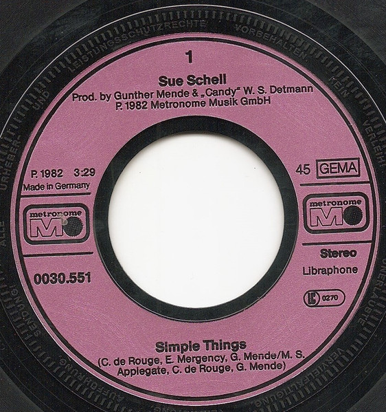 Cover zu Sue Schell - Simple Things | 1982 | Vinyl | Pop | Germany