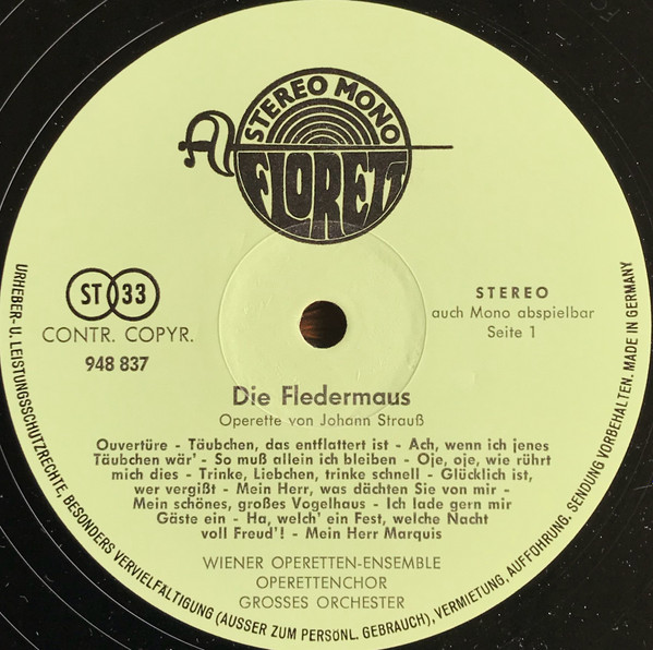 Cover zu Wiener Operetten-Ensemble - Die Fledermaus - Johann Strauss | Vinyl | Classical | Germany
