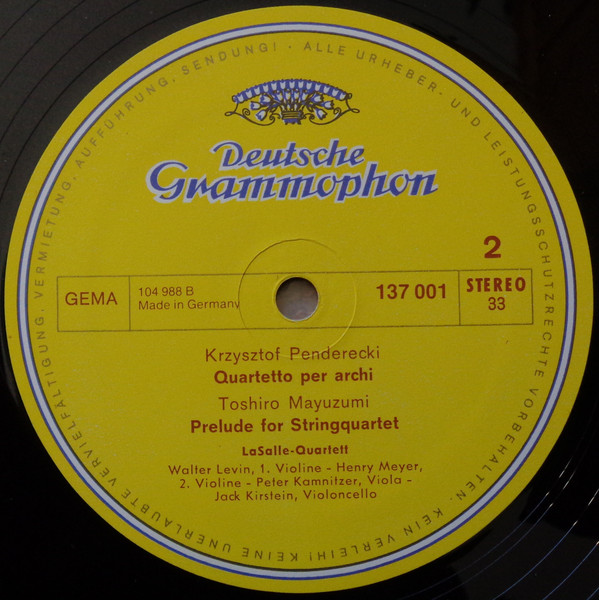 Cover zu Witold Lutoslawski, Krzysztof Penderecki / Toshiro Mayuzumi / Lasalle Quartet - String Quartet / Quartetto Per Archi / Prelude For String Quartet | Vinyl | Classical | Germany