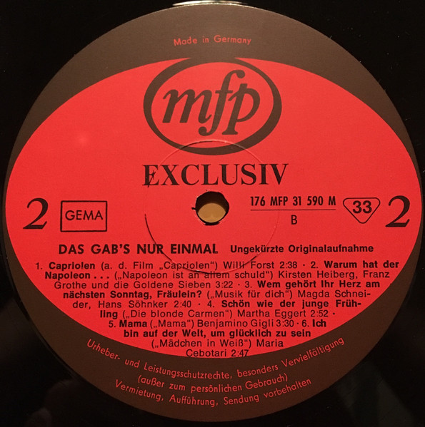 Cover zu Various - Das Gab's Nur Einmal | Vinyl | Stage & Screen | Germany