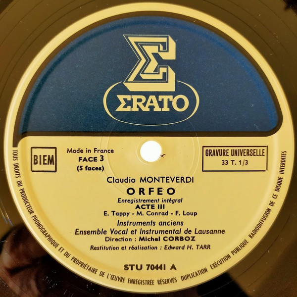 Cover zu Claudio Monteverdi - Eric Tappy, Ensemble Vocal De Lausanne Et Ensemble Instrumental De Lausanne Dir. Michel Corboz - Orfeo | 1968 | Vinyl | Classical | France Schallplatten Ankauf