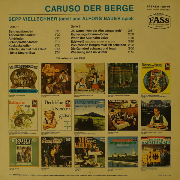 Cover zu Sepp Viellechner, Alfons Bauer - Caruso Der Berge | 1968 | Vinyl | Folk, World, & Country | Germany Schallplatten Ankauf