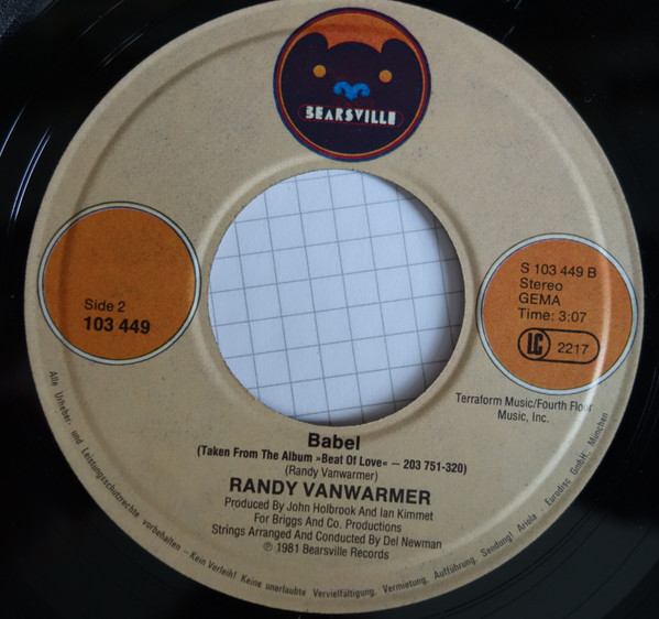 Cover zu Randy Vanwarmer - Suzi | 1981 | Vinyl | Pop | Germany Schallplatten Ankauf