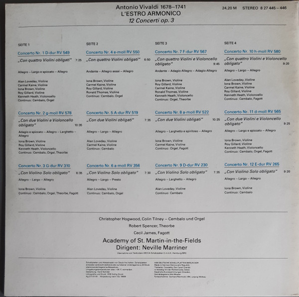 Cover zu Antonio Vivaldi - The Academy Of St. Martin-in-the-Fields, Sir Neville Marriner - L'Estro Armonico Op. 3 | Vinyl | Classical | German Democratic Republic (GDR)