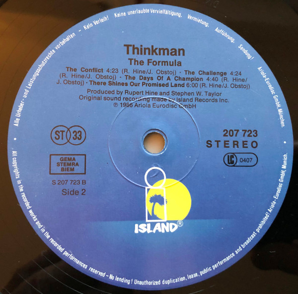 Cover zu Thinkman - The Formula | 1986 | Vinyl | Electronic | Europe
