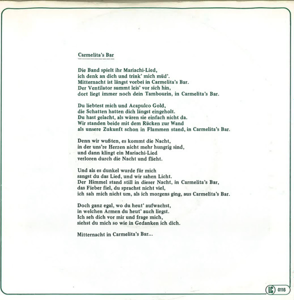 Cover zu Stefan Waggershausen - Carmelita's Bar | 1981 | Vinyl | Pop | Germany