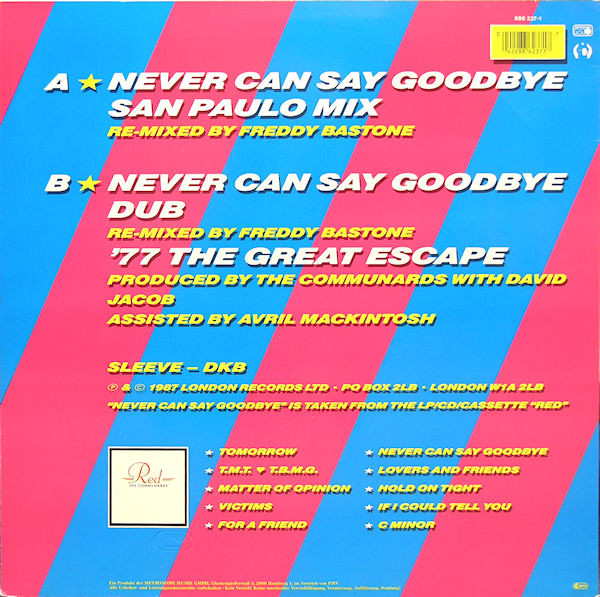 Cover zu The Communards - Never Can Say Goodbye (Remix) | 1987 | Vinyl | Electronic | Germany Schallplatten Ankauf