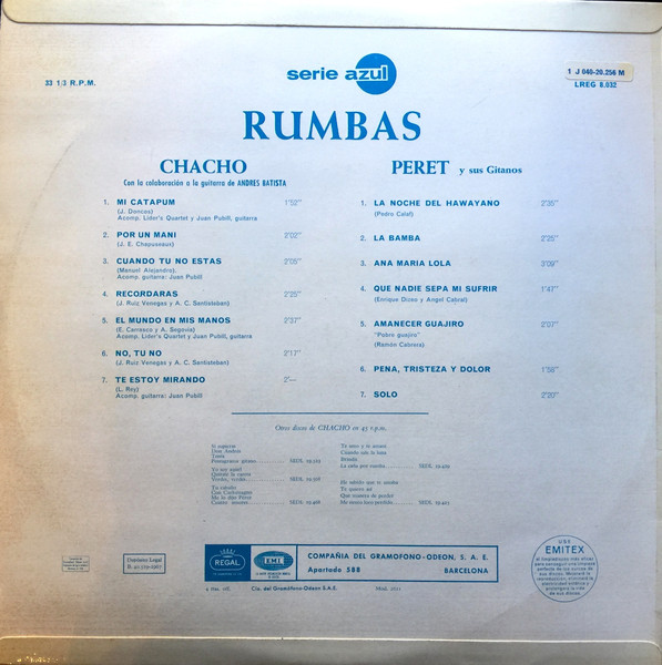 Cover zu Chacho / Peret Y Sus Gitanos - Rumbas | Vinyl | Latin, Folk, World, & Country | Spain Schallplatten Ankauf