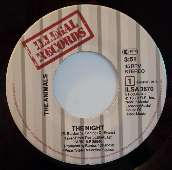 Cover zu The Animals - The Night | 1983 | Vinyl | Rock | Europe Schallplatten Ankauf
