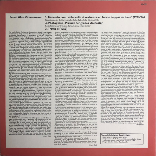 Cover zu Bernd Alois Zimmermann - Concerto Pour Violoncelle / Photoptosis / Tratto II | Vinyl | Classical | Germany Schallplatten Ankauf