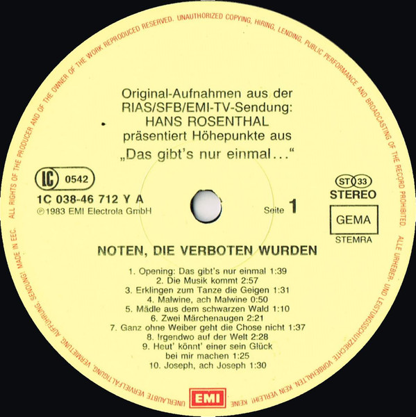 Cover zu Various - Das Gibt's Nur Einmal - Noten, Die Verboten Wurden | 1983 | Vinyl | Pop, Classical | Germany Schallplatten Ankauf