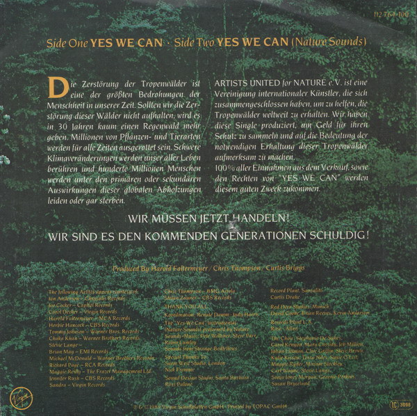 Cover zu Artists United For Nature - Yes We Can | 1989 | Vinyl | Rock | Europe