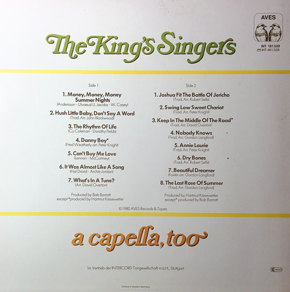 Cover zu The King's Singers - A Capella, Too | 1980 | Vinyl | Pop | Germany Schallplatten Ankauf
