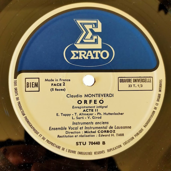 Cover zu Claudio Monteverdi - Eric Tappy, Ensemble Vocal De Lausanne Et Ensemble Instrumental De Lausanne Dir. Michel Corboz - Orfeo | 1968 | Vinyl | Classical | France