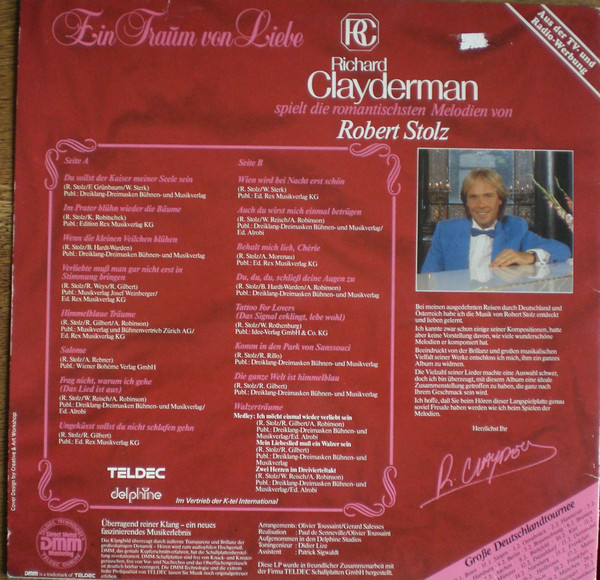 Cover zu Richard Clayderman - Ein Traum Von Liebe - Richard Clayderman Spielt Die Romantischsten Melodien Von Robert Stolz | 1983 | Vinyl | Classical | Germany Schallplatten Ankauf