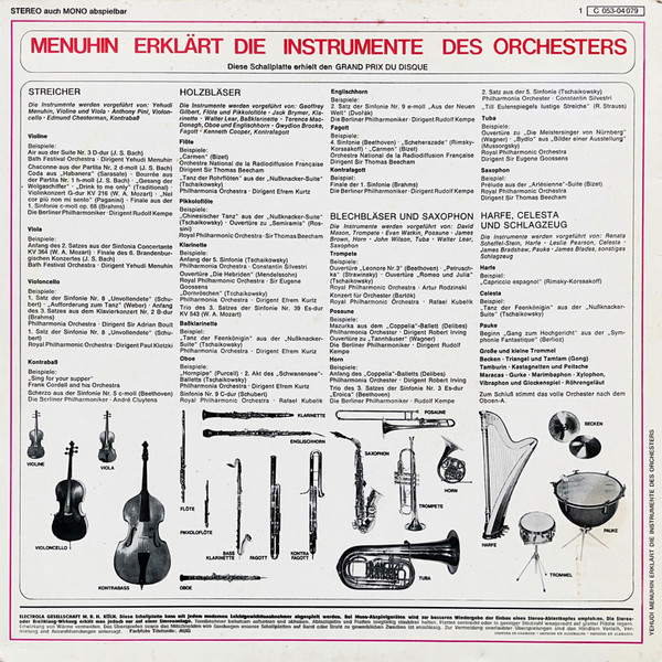 Cover zu Yehudi Menuhin - Erklärt Die Instrumente Des Orchesters | Vinyl | Non-Music, Classical, Children's | Germany Schallplatten Ankauf