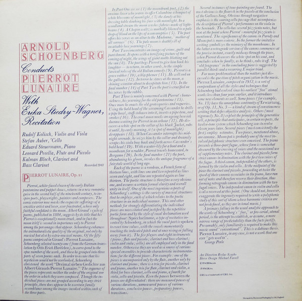Cover zu Arnold Schoenberg - Erika Stiedry-Wagner - Pierrot Lunaire | 1974 | Vinyl | Classical | UK Schallplatten Ankauf