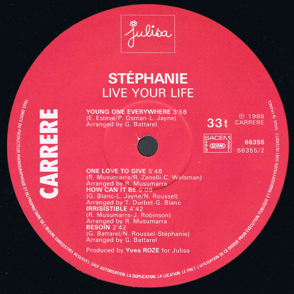 Cover zu Stephanie (2) - Live Your Life | 1986 | Vinyl | Electronic, Pop | France