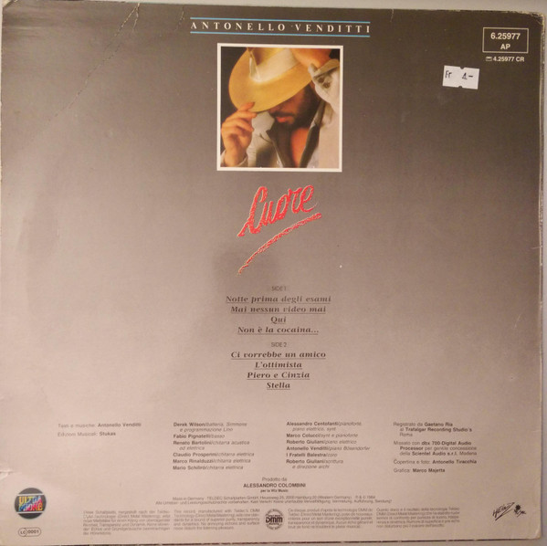 Cover zu Antonello Venditti - Cuore | 1984 | Vinyl | Rock, Pop | Germany Schallplatten Ankauf
