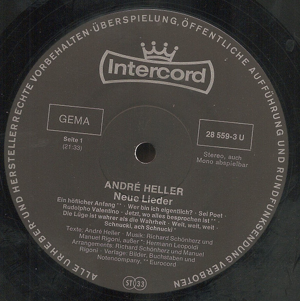 Cover zu André Heller - Neue Lieder | 1973 | Vinyl | Pop, Folk, World, & Country | Germany
