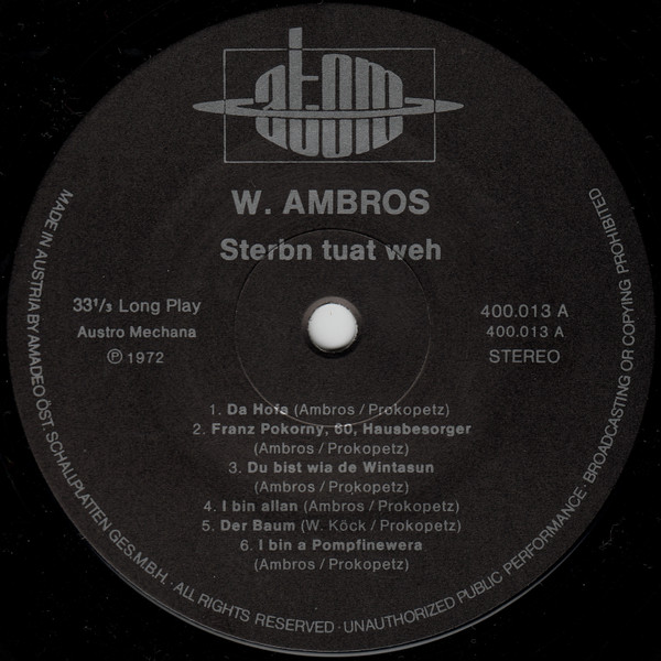 Cover zu Wolfgang Ambros - Sterbn Tuat Weh | 1976 | Vinyl, LP, Stereo, Compilation | Rock, Blues, Pop, Folk, World, & Country | Austria