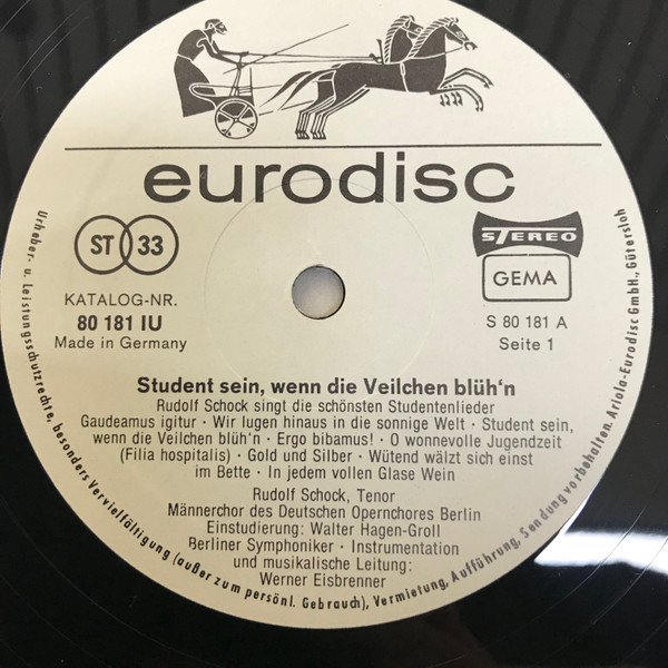 Cover zu Rudolf Schock - Student Sein, Wenn Die Veilchen Blühn | Vinyl | Pop | Germany Schallplatten Ankauf