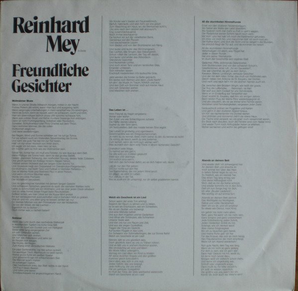 Cover zu Reinhard Mey - Freundliche Gesichter | 1981 | Vinyl | Pop, Folk, World, & Country | Germany