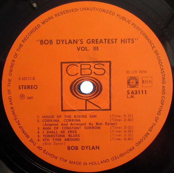 Cover zu Bob Dylan - Bob Dylan's Greatest Hits Vol.III | 1967 | Vinyl | Rock | Netherlands