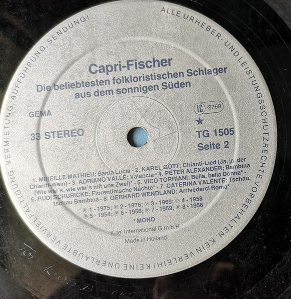 Cover zu Various - Caprifischer (Die Beliebtesten Folkloristischen Schlager Aus Dem Sonnigen Süden) | 1984 | Vinyl | Pop | Germany, Austria, & Switzerland