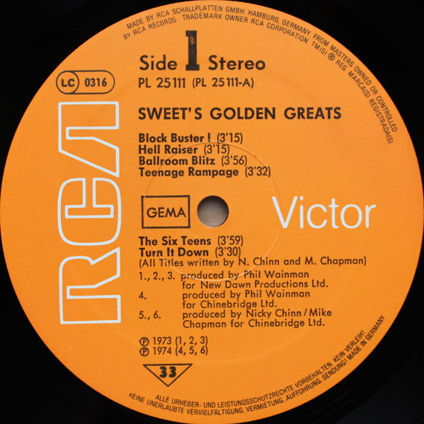 Cover zu The Sweet - The Golden Greats | 1977 | Vinyl | Rock | Germany Schallplatten Ankauf