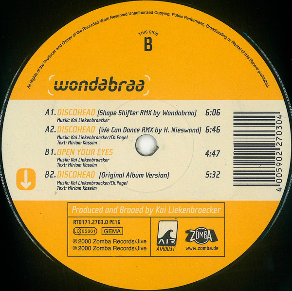 Cover zu Wondabraa - Open Your Eyes / Discohead | 2000 | Vinyl | Electronic | Germany Schallplatten Ankauf