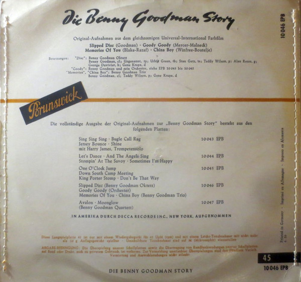 Cover zu Benny Goodman - Die Benny Goodman Story | 1956 | Vinyl | Jazz | Germany Schallplatten Ankauf