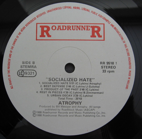 Cover zu Atrophy (2) - Socialized Hate | 1988 | Vinyl | Rock | Europe Schallplatten Ankauf