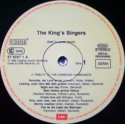 Cover zu The King's Singers - A Tribute To The Comedian Harmonists | 1985 | Vinyl | Pop, Classical | Germany Schallplatten Ankauf