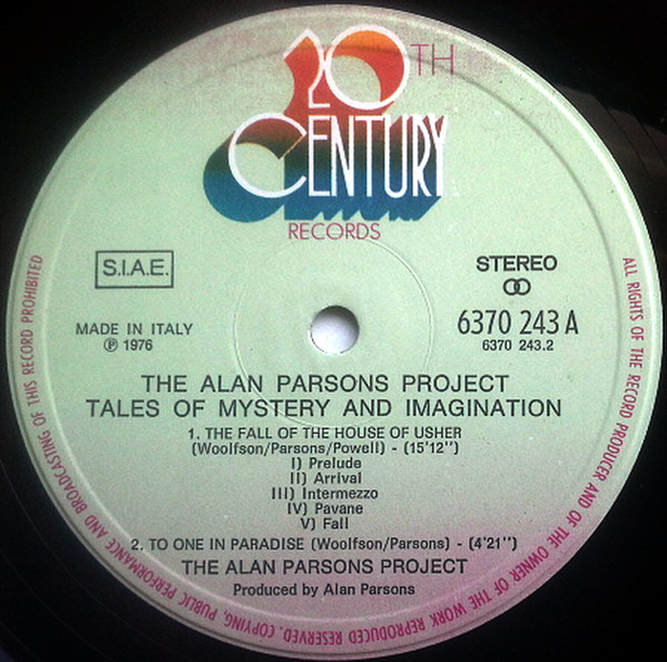 Cover zu The Alan Parsons Project - Tales Of Mystery And Imagination - Edgar Allan Poe | 1976 | Vinyl, LP, Album | Rock | Italy Schallplatten Ankauf