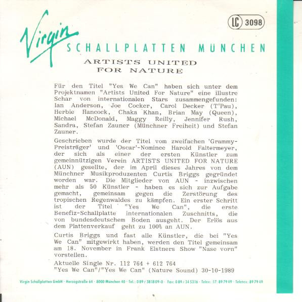 Cover zu Artists United For Nature - Yes We Can | 1989 | Vinyl | Rock | Europe Schallplatten Ankauf