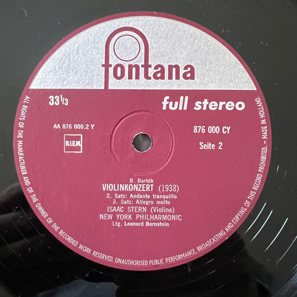 Cover zu Béla Bartók, Isaac Stern, Leonard Bernstein, New York Philharmonic - Violin Concerto | Vinyl | Classical | Netherlands Schallplatten Ankauf