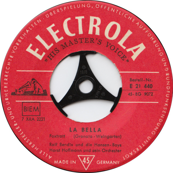 Cover zu Ralf Bendix - La Bella / Oh Oh Rosi | 1959 | Vinyl | Pop | Germany