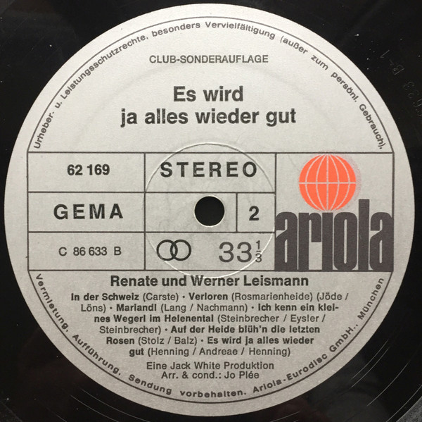Cover zu Renate Und Werner Leismann - Es Wird Ja Alles Wieder Gut | 1973 | Vinyl | Pop, Folk, World, & Country | Germany Schallplatten Ankauf