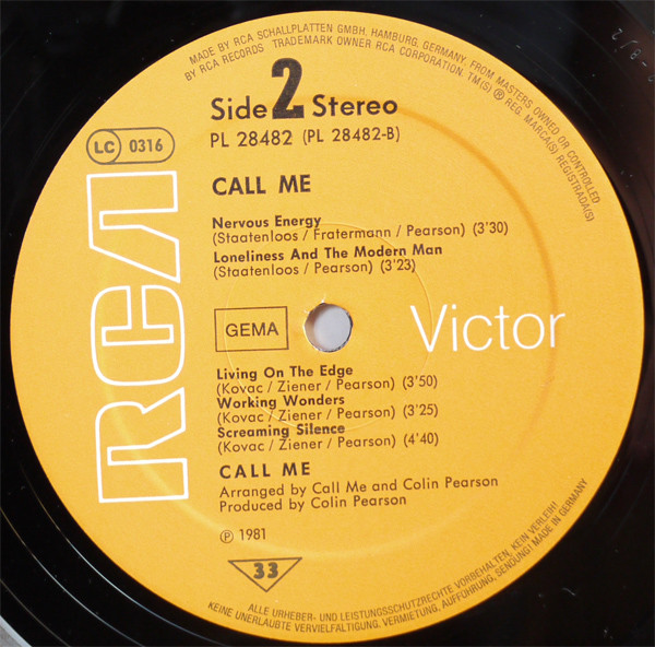 Cover zu Call Me - Call Me | 1981 | Vinyl, LP, Album | Rock, Pop | Germany Schallplatten Ankauf