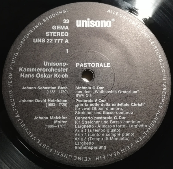 Cover zu Wilhelm Krumbach, Karl Metzker, Unisono-Kammerorchester Leitung Hans Oskar Koch - Pastorale (Hirten- Und Schäfermusik Deutscher Komponisten) | Vinyl | Classical | Germany